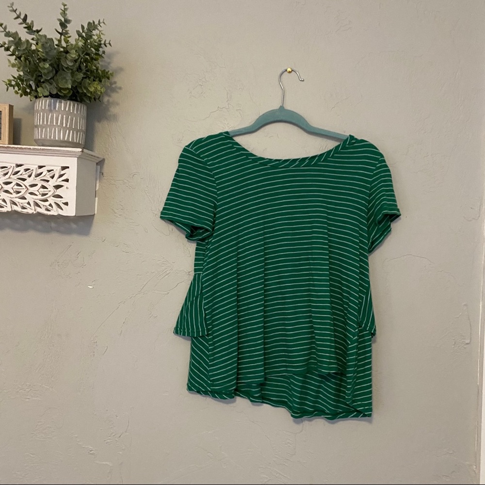 Anthropologie green and blue stripe peplum top